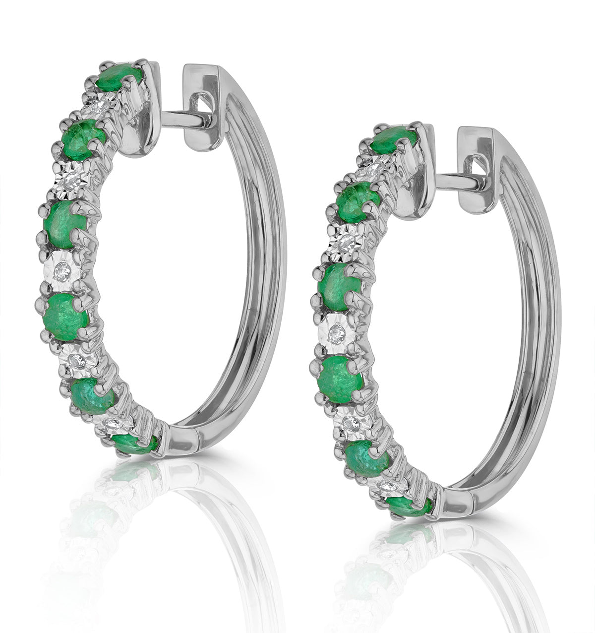 Emerald and Lab Diamond Hoop Earrings Stellato Collection 925 Silver